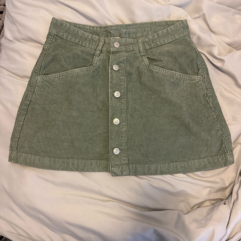 Free People Green Corduroy Button-Front Skirt